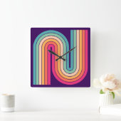Geometrisches Muster der Streifen im Retro-Stil de Quadratische Wanduhr (Zuhause)