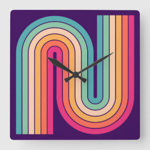 Geometrisches Muster der Streifen im Retro-Stil de Quadratische Wanduhr
