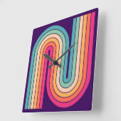 Geometrisches Muster der Streifen im Retro-Stil de Quadratische Wanduhr (Winkel)