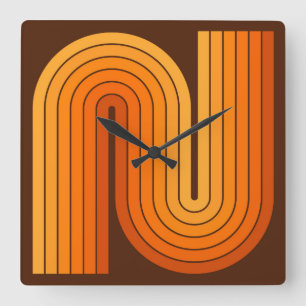 Geometrisches Muster der Streifen im Retro-Stil de Quadratische Wanduhr