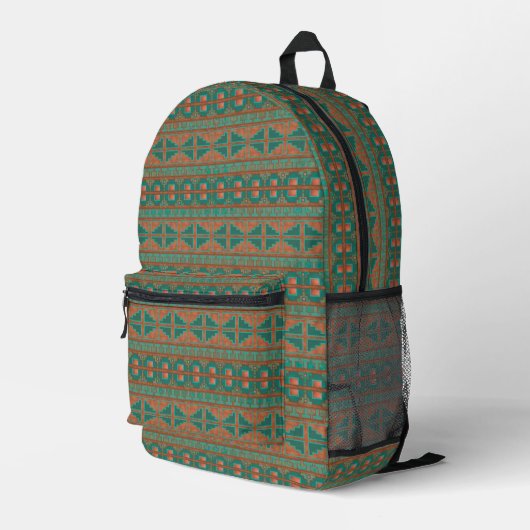 Geometrisches Muster der südwestlichsten Aquamarin Bedruckter Rucksack (Rückseitige Ecke Rechts)