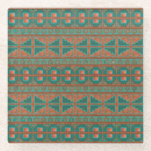 Geometrisches Muster der südwestlichsten Aquamarin Glasuntersetzer (Vorderseite)