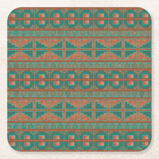 Geometrisches Muster der südwestlichsten Aquamarin Rechteckiger Pappuntersetzer (Vorderseite)