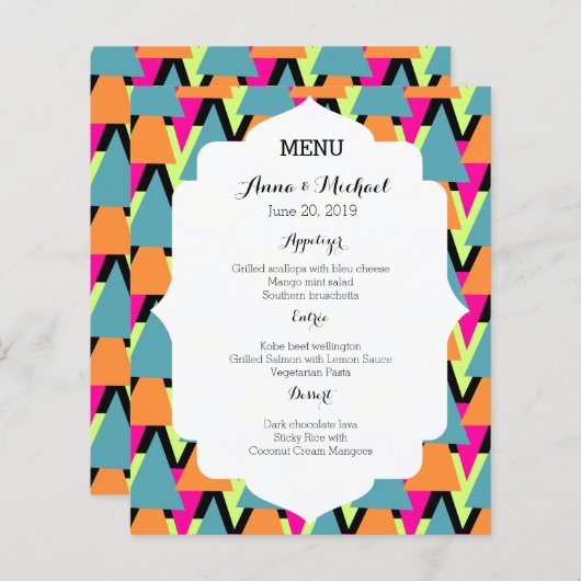 Geometrisches Muster des 80er-Hochzeitmenüs (Vorne/Hinten)