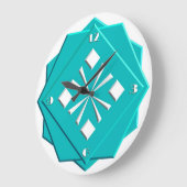 Geometrisches Muster des Kunst-Dekotürkisblaus Große Wanduhr (Winkel)