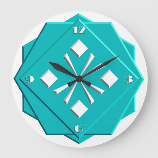 Geometrisches Muster des Kunst-Dekotürkisblaus Große Wanduhr (Vorderseite)