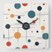 Geometrisches Muster des mittleren Jahrhunderts Quadratische Wanduhr (Vorderseite)