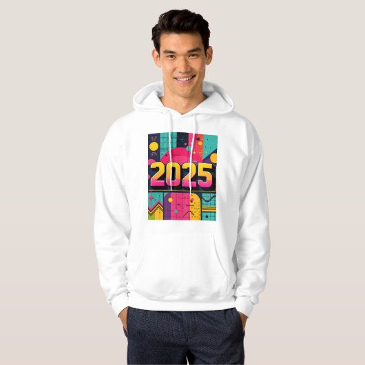 Geometrisches Muster des Retro-Pops Art 2025 Hoodie (Vorne ganz)