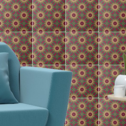 Geometrisches Muster des roten grünen Kaleidoskops Fliese