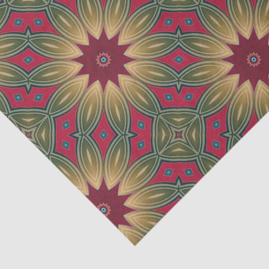 Geometrisches Muster des roten grünen Kaleidoskops Seidenpapier (Ausschnitt)