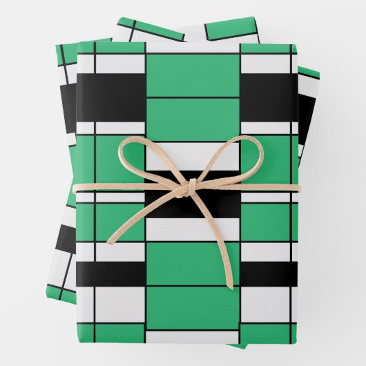 Geometrisches Muster des schwarzen grünen Mittelze Geschenkpapier Set (Beispiel)