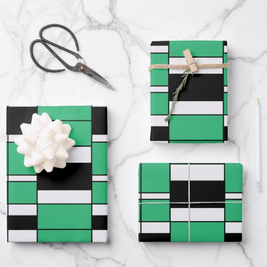 Geometrisches Muster des schwarzen grünen Mittelze Geschenkpapier Set (Vorderseite)
