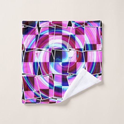 Geometrisches Muster für abstrakte Lila rosa Quadr Badhandtuch Set (Waschlappen)