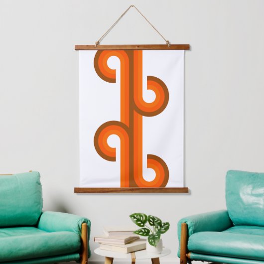 Geometrisches Muster für Abstrakte Wellenstreifen  Wandteppich Mit Holzrahmen (Wohnzimmer)