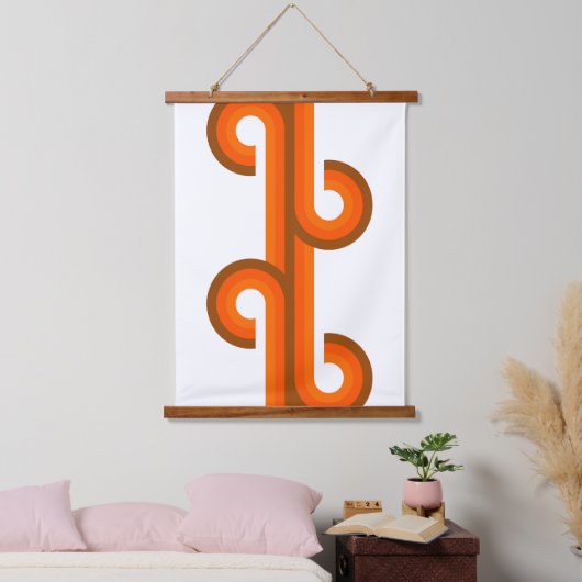 Geometrisches Muster für Abstrakte Wellenstreifen  Wandteppich Mit Holzrahmen (Schlafzimmer)