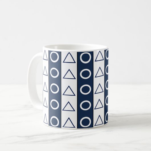 Geometrisches Muster für blaue weiße Streifen Kaffeetasse (Vorderseite Links)