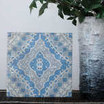 Geometrisches Muster für blaues Vintages Zement Fliese<br><div class="desc">Vintages inspiriertes Dekorfliesen-Design mit einem nahtlosen Muster aus geometrischen Formen in blauen Farbtönen auf einem zementstrukturierten Hintergrund.</div>