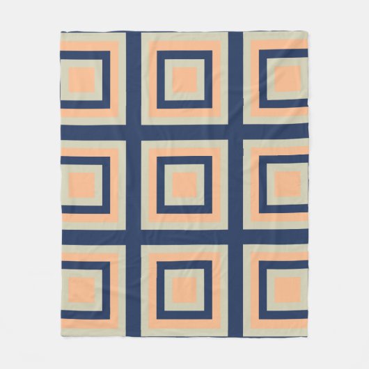 Geometrisches Muster für blaugraue Orangenquadrate Fleecedecke (Vorderseite)