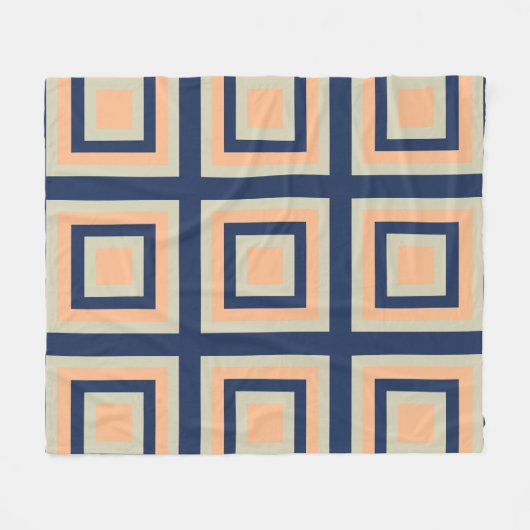 Geometrisches Muster für blaugraue Orangenquadrate Fleecedecke (Vorderseite (Horizontal))