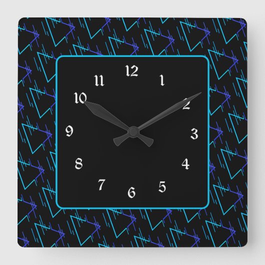 Geometrisches Muster für die Retro-Neon-Achse 3 Quadratische Wanduhr (Vorderseite)