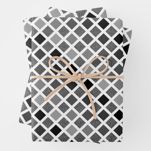 Geometrisches Muster für monochrome Glitzer Geschenkpapier Set (Beispiel)