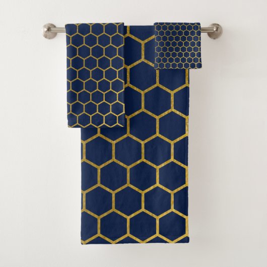 Geometrisches Muster für Navy Blue & Gold Hexagon Badhandtuch Set (Insitu)