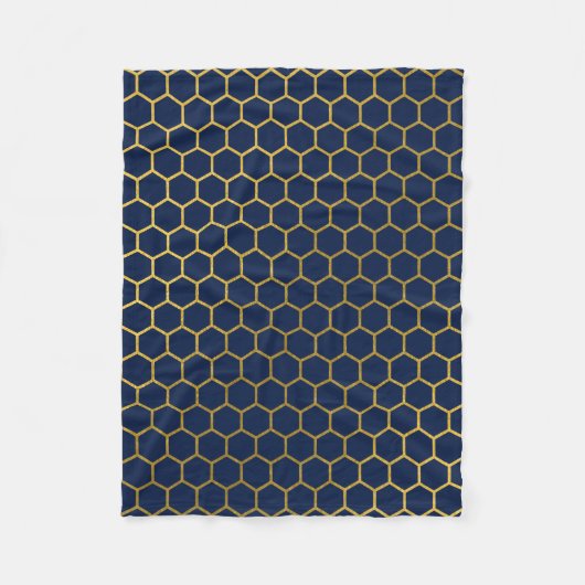 Geometrisches Muster für Navy Blue & Gold Hexagon Fleecedecke (Vorderseite)