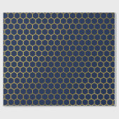 Geometrisches Muster für Navy Blue & Gold Hexagon Geschenkpapier (Flach)
