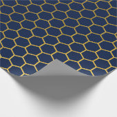 Geometrisches Muster für Navy Blue & Gold Hexagon Geschenkpapier (Ecke)