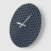 Geometrisches Muster für Navy Blue & Gold Hexagon Große Wanduhr (Winkel)