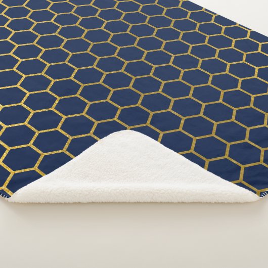 Geometrisches Muster für Navy Blue & Gold Hexagon Sherpadecke (3/4)