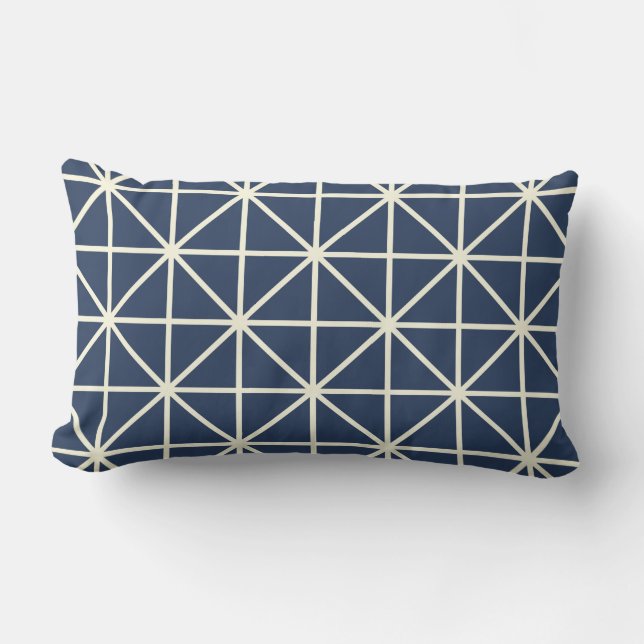 Geometrisches Muster für Navy & Cream Diamond Lendenkissen (Vorderseite)
