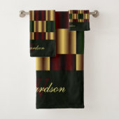 Geometrisches Muster für niedliche goldbraune grün Badhandtuch Set (Insitu)