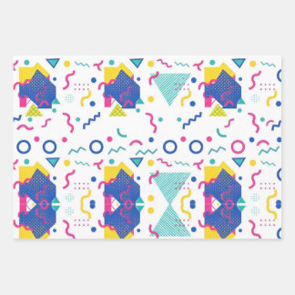 Geometrisches Muster für Retro-Memphis Geschenkpapier Set