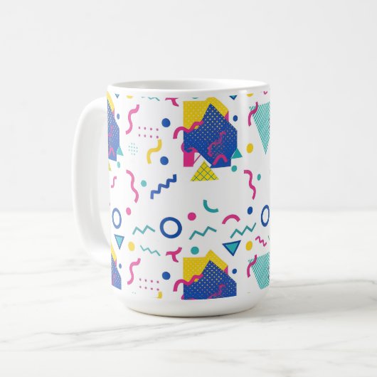 Geometrisches Muster für Retro-Memphis Kaffeetasse (Vorderseite Links)