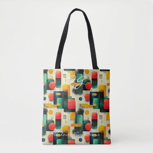 Geometrisches Muster für Retro mit hellen Farben Tasche (Vorderseite)
