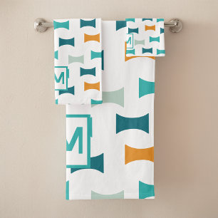 Geometrisches Muster für Retro Mittelzentrat Badhandtuch Set