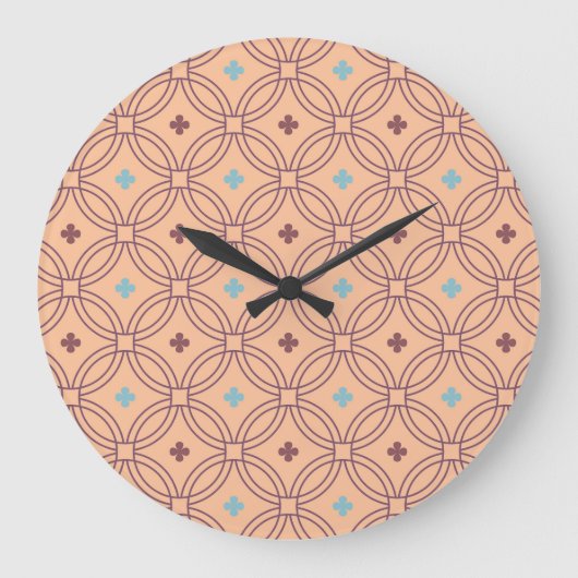 Geometrisches Muster für Retro-rosa und blaue Verr Große Wanduhr (Vorderseite)