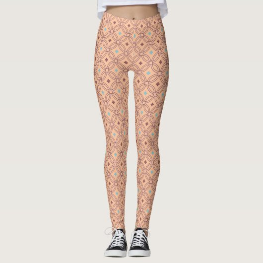 Geometrisches Muster für Retro-rosa und blaue Verr Leggings (Vorderseite)