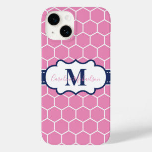 Geometrisches Muster für rosa und navy Monogram Case-Mate iPhone 14 Hülle