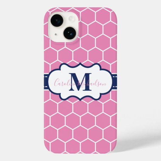 Geometrisches Muster für rosa und navy Monogram Case-Mate iPhone Hülle (Rückseite)