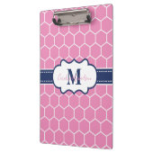 Geometrisches Muster für rosa und navy Monogram Klemmbrett (Links)