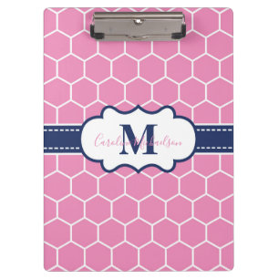 Geometrisches Muster für rosa und navy Monogram Klemmbrett