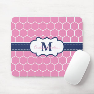 Geometrisches Muster für rosa und navy Monogram Mousepad