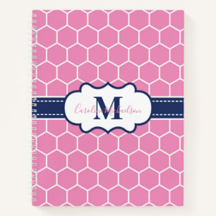 Geometrisches Muster für rosa und navy Monogram Notizblock