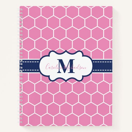 Geometrisches Muster für rosa und navy Monogram Notizblock (Vorderseite)