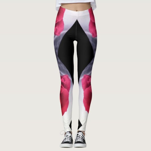 Geometrisches Muster für rote Rosen und schwarze D Leggings (Vorderseite)