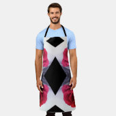 Geometrisches Muster für rote Rosen und schwarze D Schürze (Getragen)