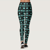 Geometrisches Muster für Schwarz und Aquamarin Tür Leggings (Rückseite)