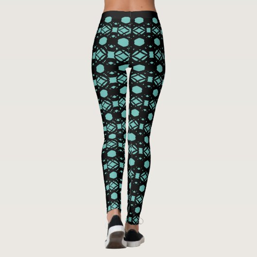 Geometrisches Muster für Schwarz und Aquamarin Tür Leggings (Rückseite)